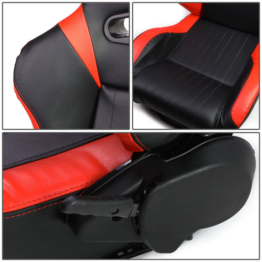Racing Seats - Reclinable - Vertical Stitch - PVC Leather - Pair