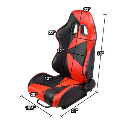 Racing Seats - Reclinable - Triangle Pattern - PVC Leather - Pair