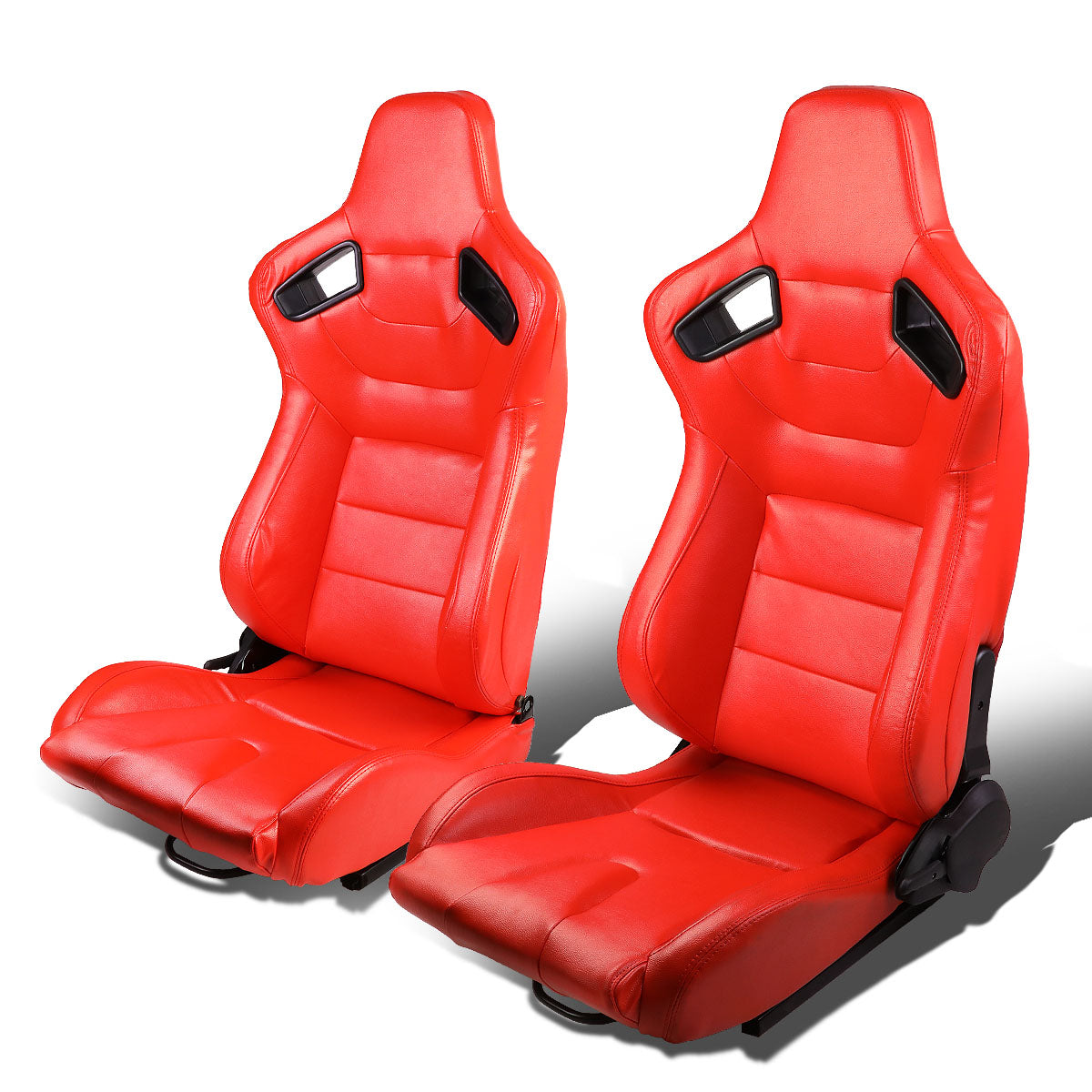 Pair Full Reclinable PVC Leather Bucket Racing Seats w/Sliders
