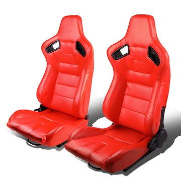 Pair Full Reclinable PVC Leather Bucket Racing Seats w/Sliders