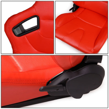 Pair Full Reclinable PVC Leather Bucket Racing Seats w/Sliders
