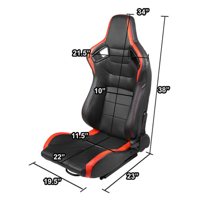 Racing Seats - Reclinable - Horizontal Stitch - PVC Leather - Pair