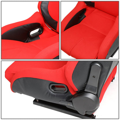 Racing Seats - Reclinable - Leather High Head - Carbon Fiber Design - Pair