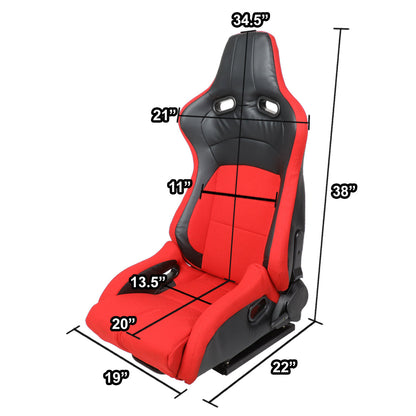 Racing Seats - Reclinable - Leather High Head - Carbon Fiber Design - Pair