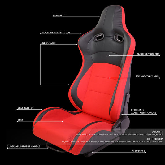Racing Seats - Reclinable - Fabric - Pair