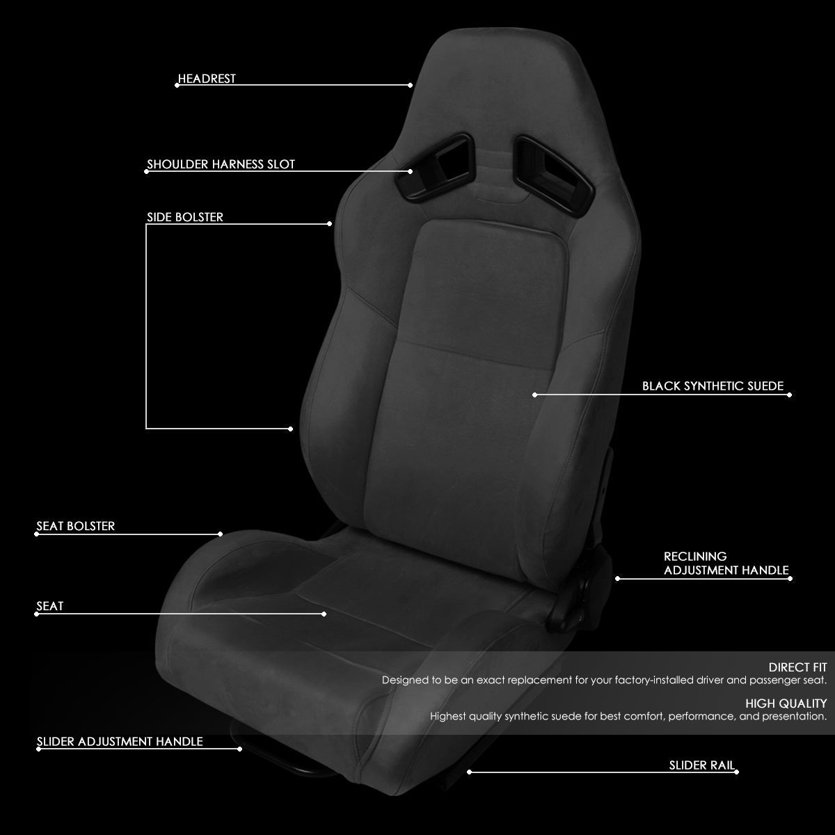 Racing Seats - Reclinable - Suede - Pair