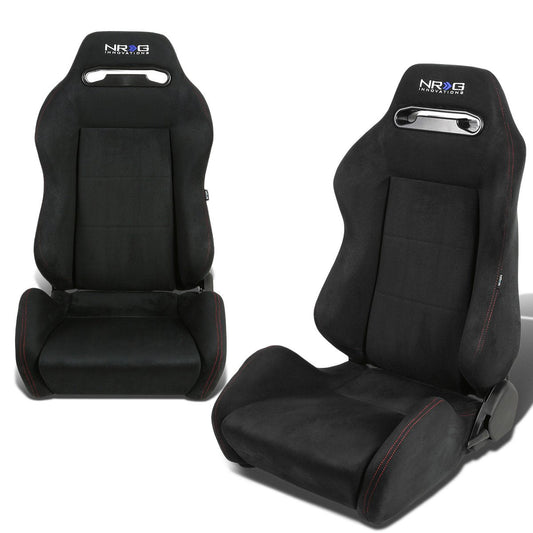 Pair Suede Leather Racing Seat w/Universal Slider - RS-NR-SU-BK