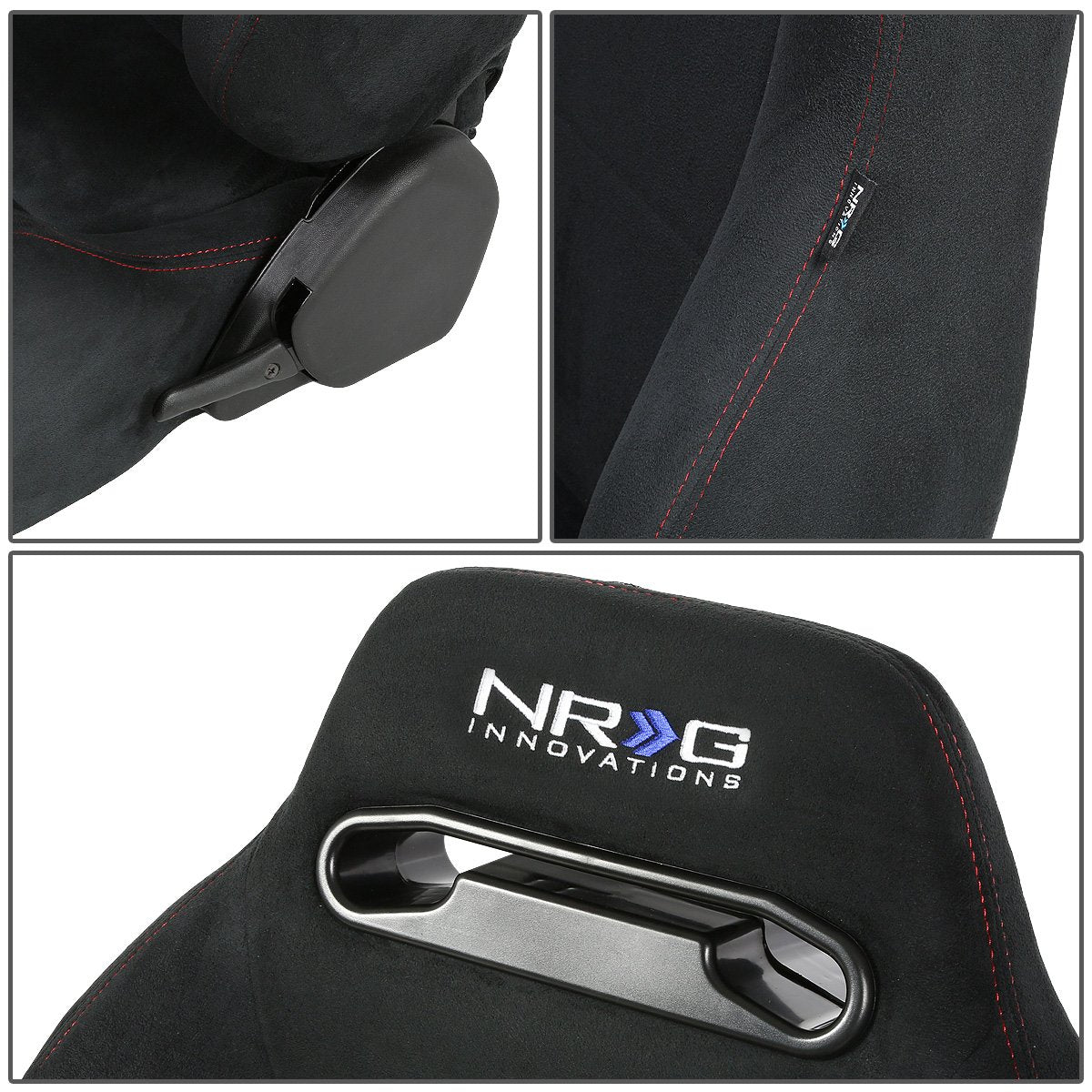 Pair Suede Leather Racing Seat w/Universal Slider - RS-NR-SU-BK