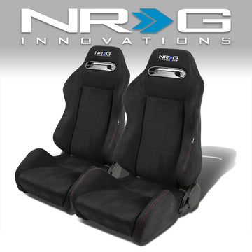 Pair Suede Leather Racing Seat w/Universal Slider - RS-NR-SU-BK