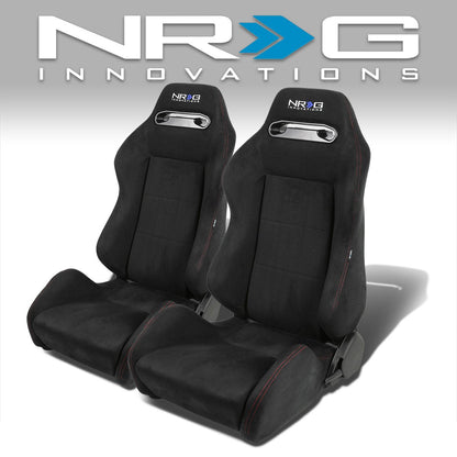 Pair Suede Leather Racing Seat w/Universal Slider - RS-NR-SU-BK