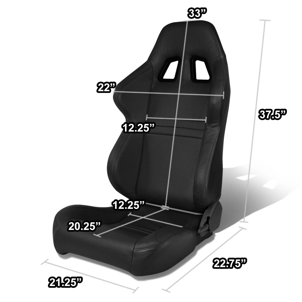 Left / Driver Side Reclinable Real Leather Racing Seat w/Universal Slider