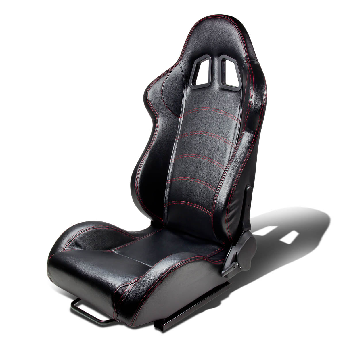 Left / Driver Side Reclinable Red PVC Leather Racing Seat w/Universal Slider