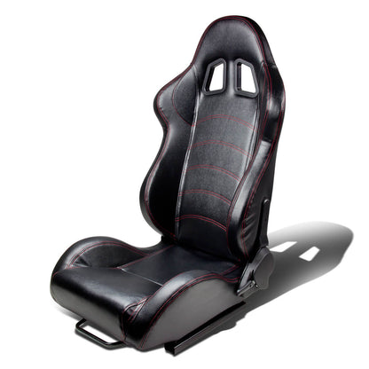 Left / Driver Side Reclinable Red PVC Leather Racing Seat w/Universal Slider