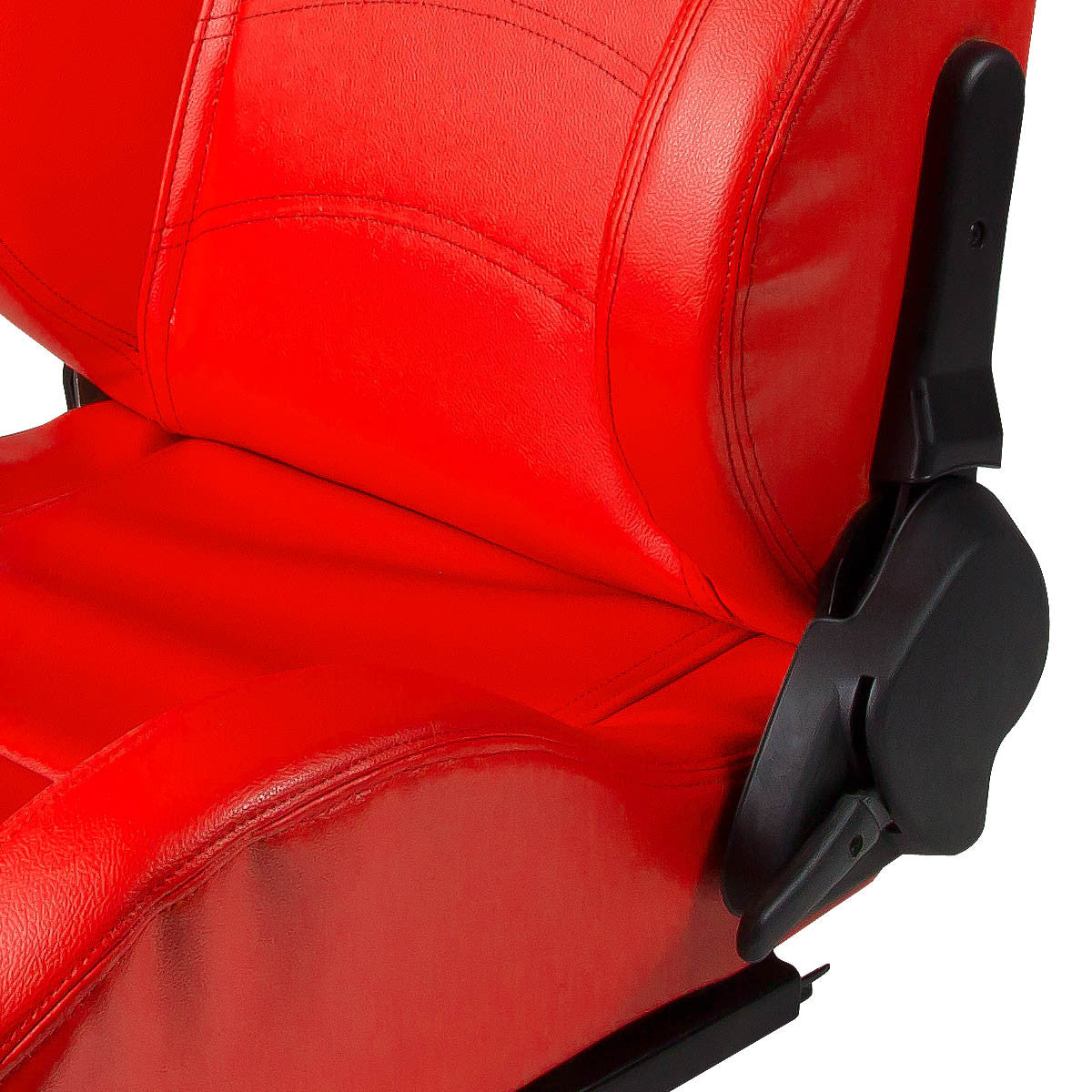 Left / Driver Side Reclinable Red PVC Leather Racing Seat w/Universal Slider