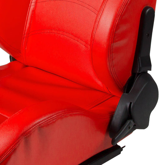 Left / Driver Side Reclinable Red PVC Leather Racing Seat w/Universal Slider