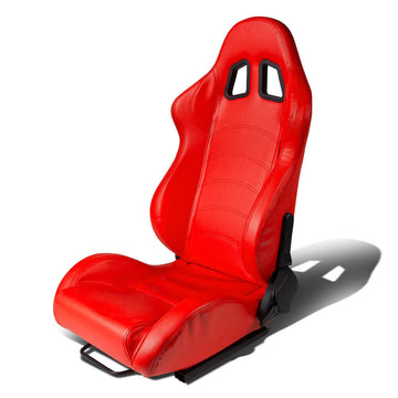 Left / Driver Side Reclinable Red PVC Leather Racing Seat w/Universal Slider