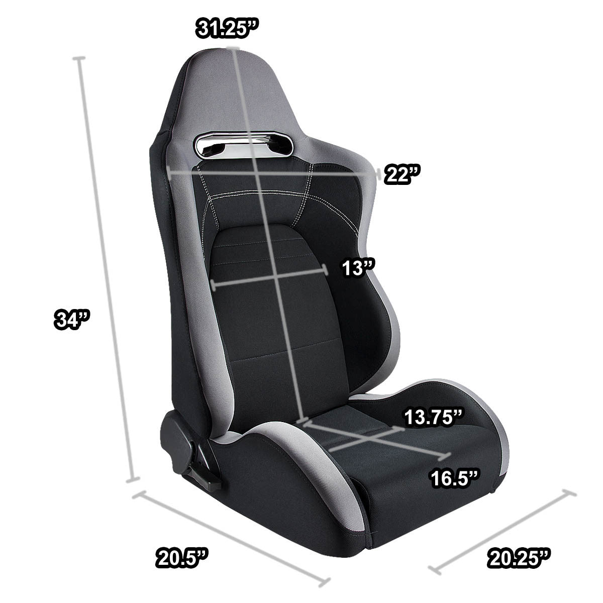 Right / Passenger Side Type-R Reclinable Fabric Cloth Racing Seat w/Universal Slider