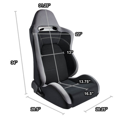 Right / Passenger Side Type-R Reclinable Fabric Cloth Racing Seat w/Universal Slider