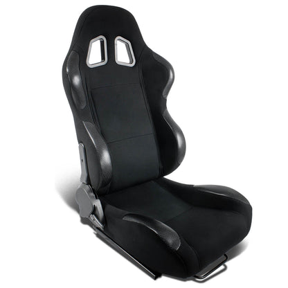 Left / Driver Side Reclinable Cloth Fabric+Leather Racing Seat w/Universal Slider