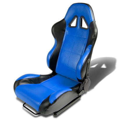 Left / Driver Side Reclinable PVC Leather Racing Seat w/Universal Slider - Blue/Black