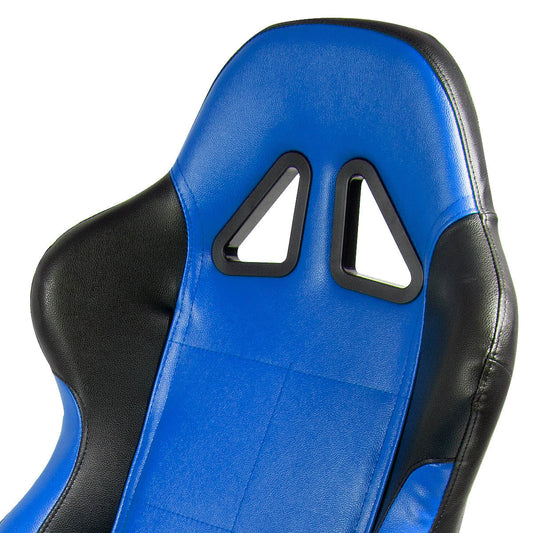 Left / Driver Side Reclinable PVC Leather Racing Seat w/Universal Slider - Blue/Black
