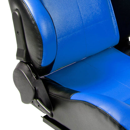 Left / Driver Side Reclinable PVC Leather Racing Seat w/Universal Slider - Blue/Black