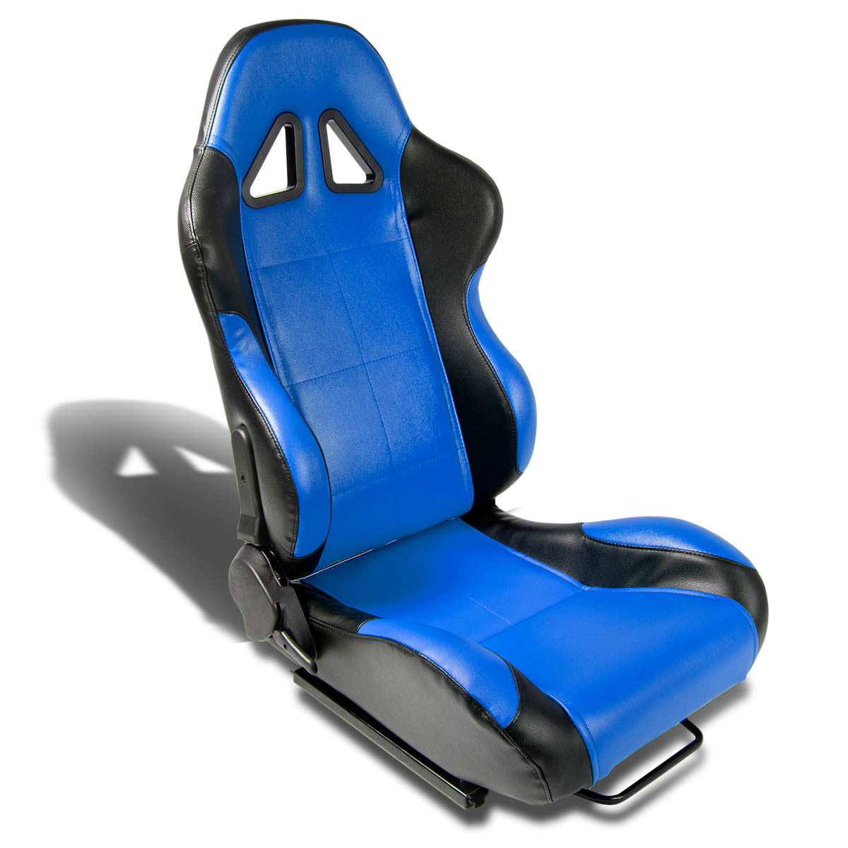 Left / Driver Side Reclinable PVC Leather Racing Seat w/Universal Slider - Blue/Black