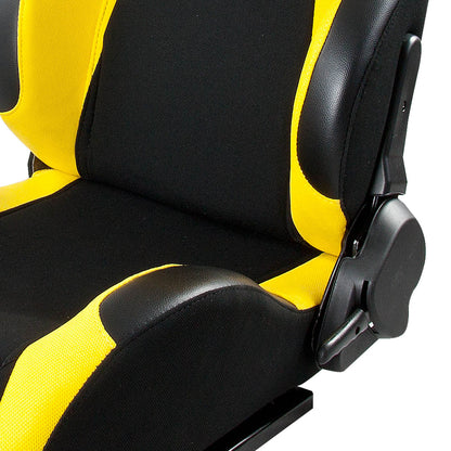 Left / Driver Side Reclinable Yellow Fabric Cloth+Leather Racing Seat w/Universal Slider