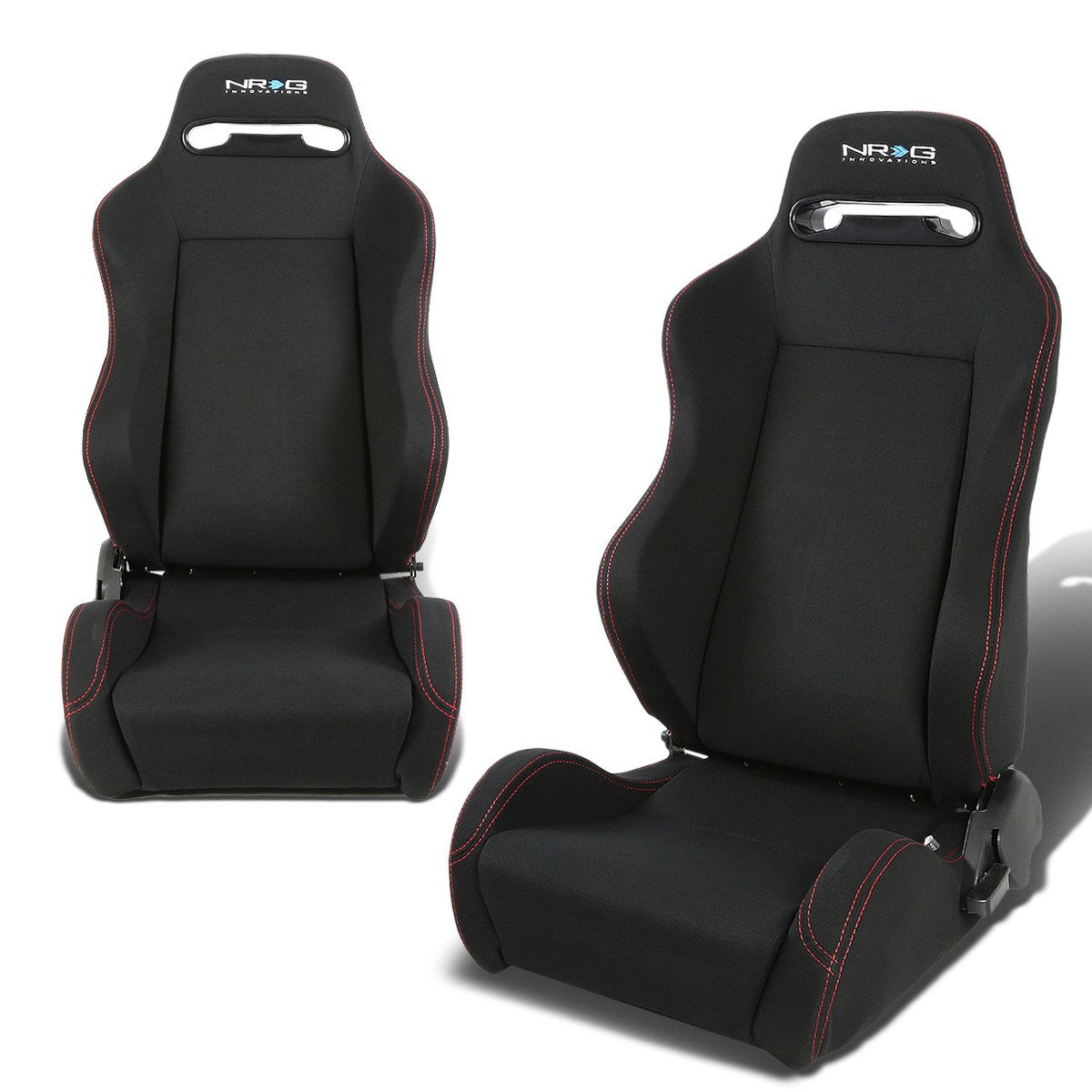 Pair Type-R Woven Upholstery Cloth Racing Seat w/Slider - RS-TR-LG-BK