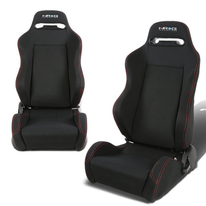 Pair Type-R Woven Upholstery Cloth Racing Seat w/Slider - RS-TR-LG-BK