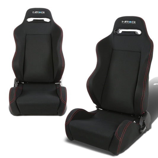 Pair Type-R Woven Upholstery Cloth Racing Seat w/Slider - RS-TR-LG-BK
