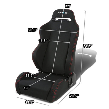 Pair Type-R Woven Upholstery Cloth Racing Seat w/Slider - RS-TR-LG-BK