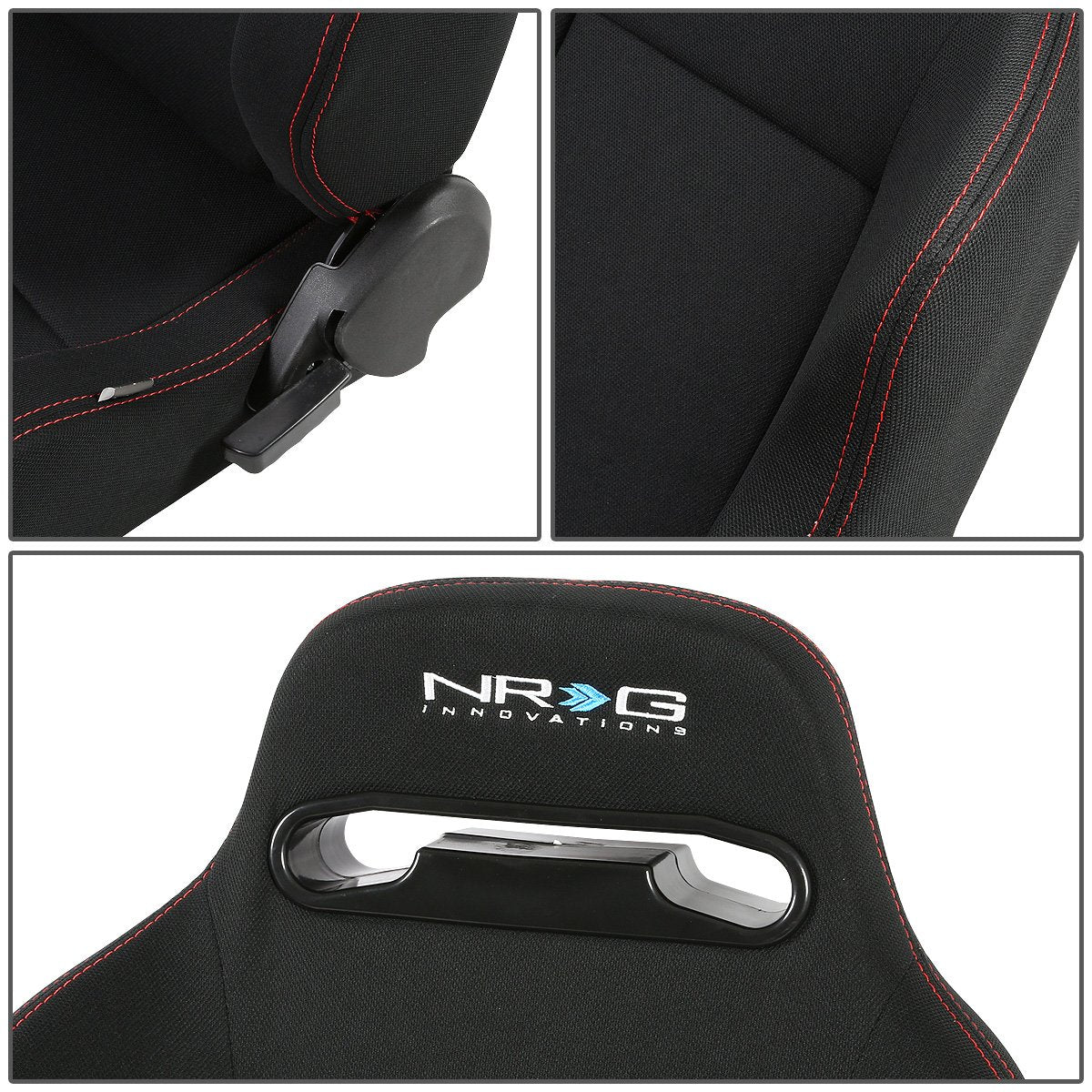 Pair Type-R Woven Upholstery Cloth Racing Seat w/Slider - RS-TR-LG-BK