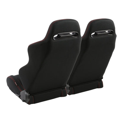 Pair Type-R Woven Upholstery Cloth Racing Seat w/Slider - RS-TR-LG-BK