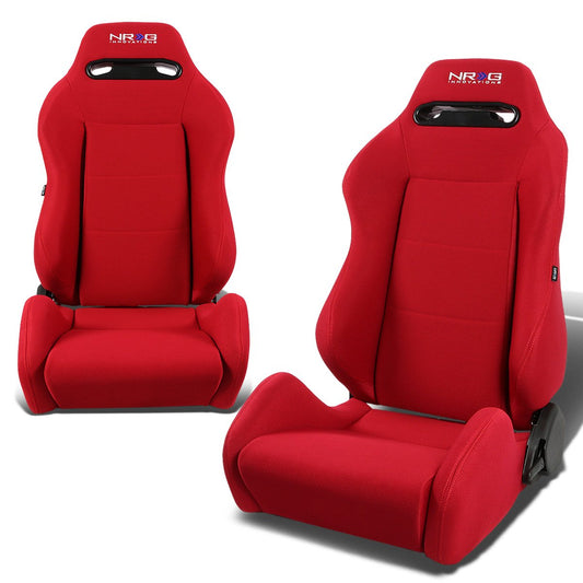 Pair Type-R Woven Upholstery Cloth Racing Seat w/Slider - RS-TR-LG-RD