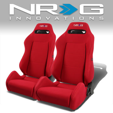 Pair Type-R Woven Upholstery Cloth Racing Seat w/Slider - RS-TR-LG-RD