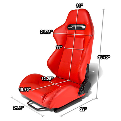 Left / Driver Side Type-R Reclinable Red PVC Leather Racing Seat w/Universal Slider