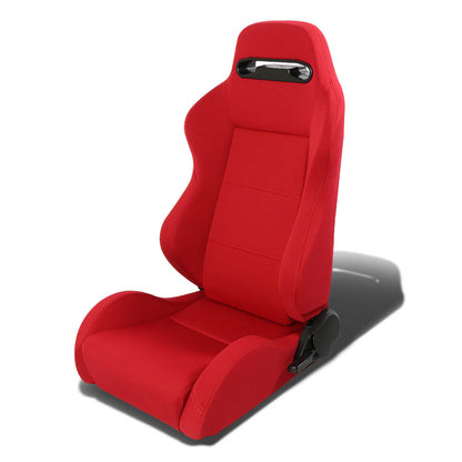 Left / Driver Side Reclinable Red Stitch Woven Upholstery Cloth Racing Seat w/Universal Slider