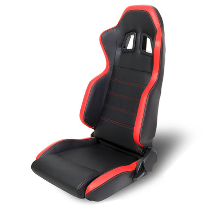 Left / Driver Side Reclinable PVC Leather Racing Seat - Black/Red