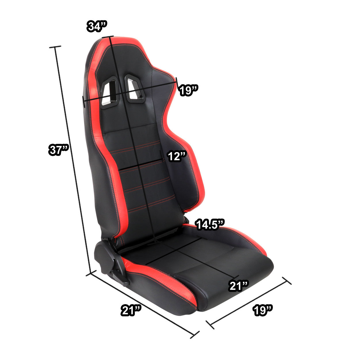 Left / Driver Side Reclinable PVC Leather Racing Seat - Black/Red