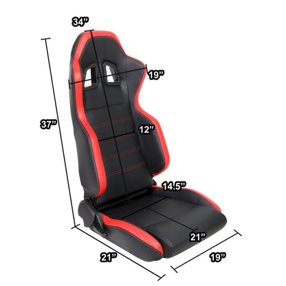 Left / Driver Side Reclinable PVC Leather Racing Seat - Black/Red