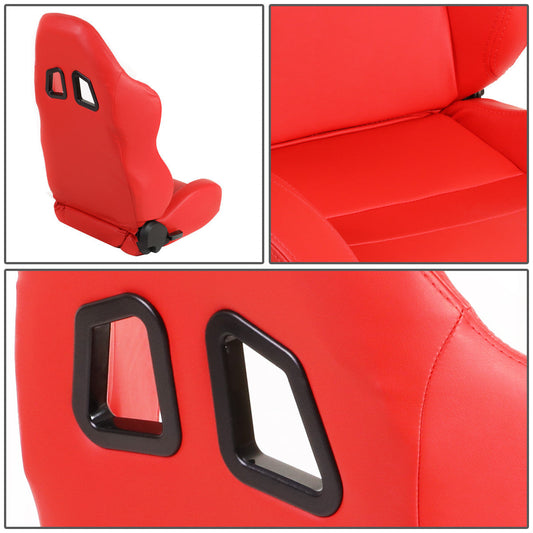 Left / Driver Side Reclinable PVC Leather Racing Seat - Red