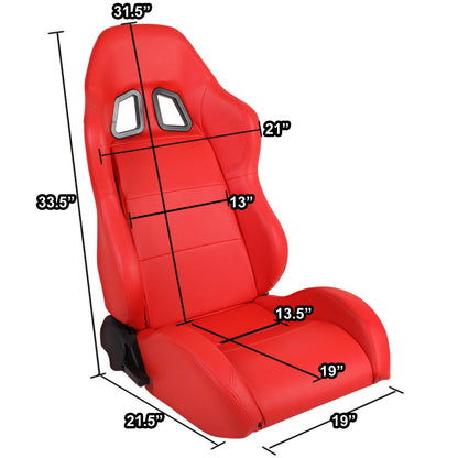 Left / Driver Side Reclinable PVC Leather Racing Seat - Red