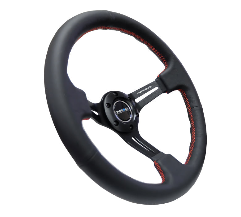 350mm 3 in. Deep Dish Leather Grip Steering Wheel - RST-018R-RS