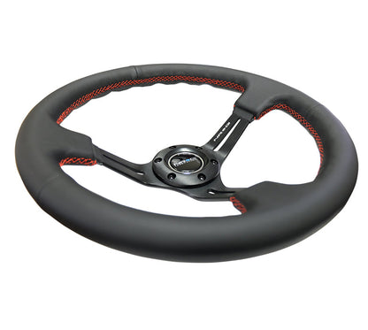 350mm 3 in. Deep Dish Leather Grip Steering Wheel - RST-018R-RS
