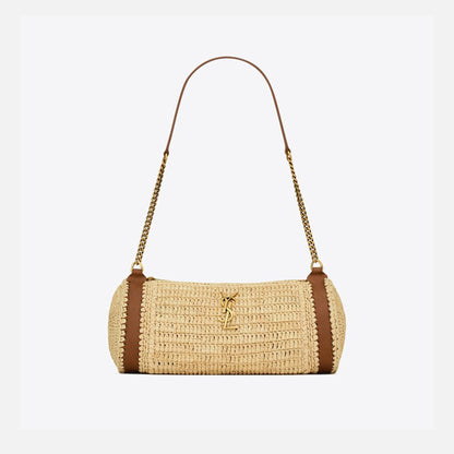 Saint Laurent Cilindre Rafia Handbag - Naturale