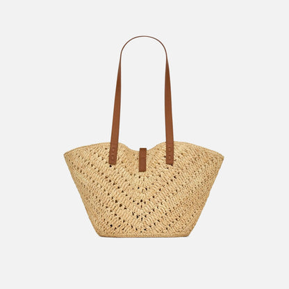 Saint Laurent Panier Rafia Tote Bag - Natural / Brick