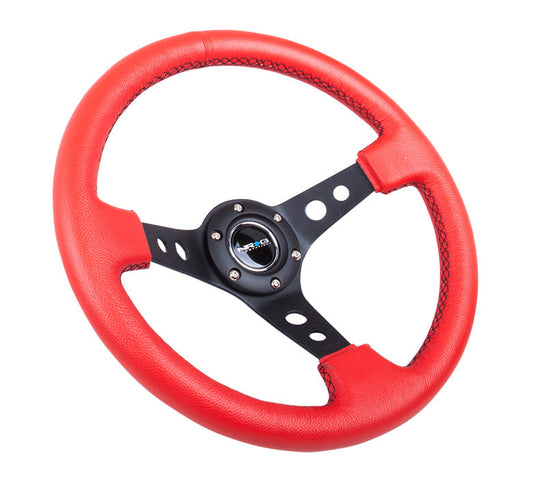 350mm 3 in. Deep Dish Red Leather Grip Steering Wheel - RST-006RR-BS
