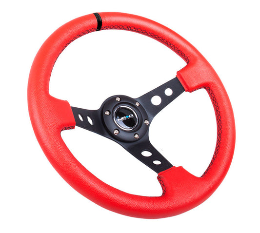 350mm 3 in. Deep Dish Red Leather Grip Steering Wheel - RST-006RR-BS-B