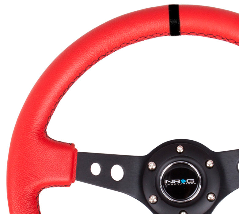 350mm 3 in. Deep Dish Red Leather Grip Steering Wheel - RST-006RR-BS-B